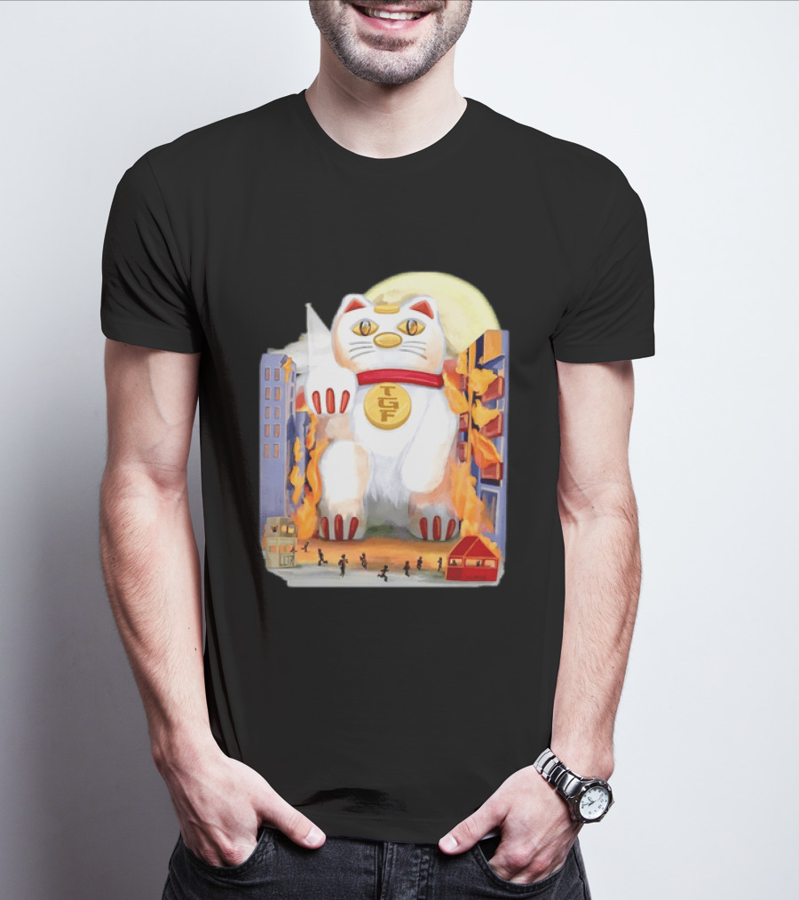 TGF Lucky Cat Maneki Neko Giant Cat City Destruction T-Shirt