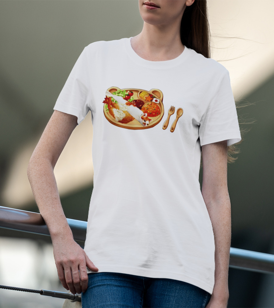 Cat Sushi On Bear Shaped Japanese Meal Plate With Shrimp And Rice T-Shirt