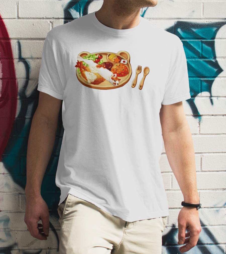 Cat Sushi On Bear Shaped Japanese Meal Plate With Shrimp And Rice T-Shirt