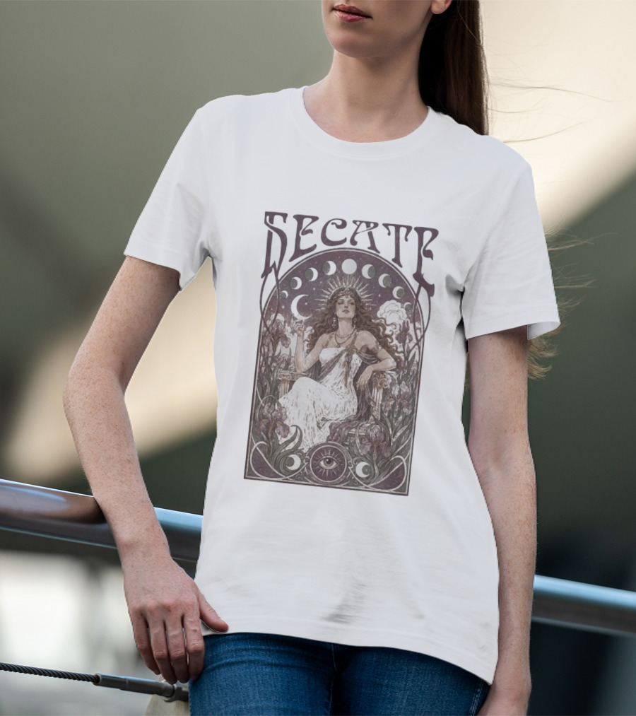 Hecate Goddess Moon Phases Magic Feminist Witch Pagan Crossroads Key Goth Grunge T-Shirt