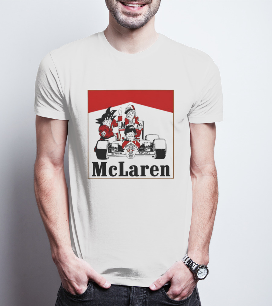 Goku Bulma Senbei McLaren Honda Marlboro Shell 27 Anime Racing Team Formula 1 T-Shirt