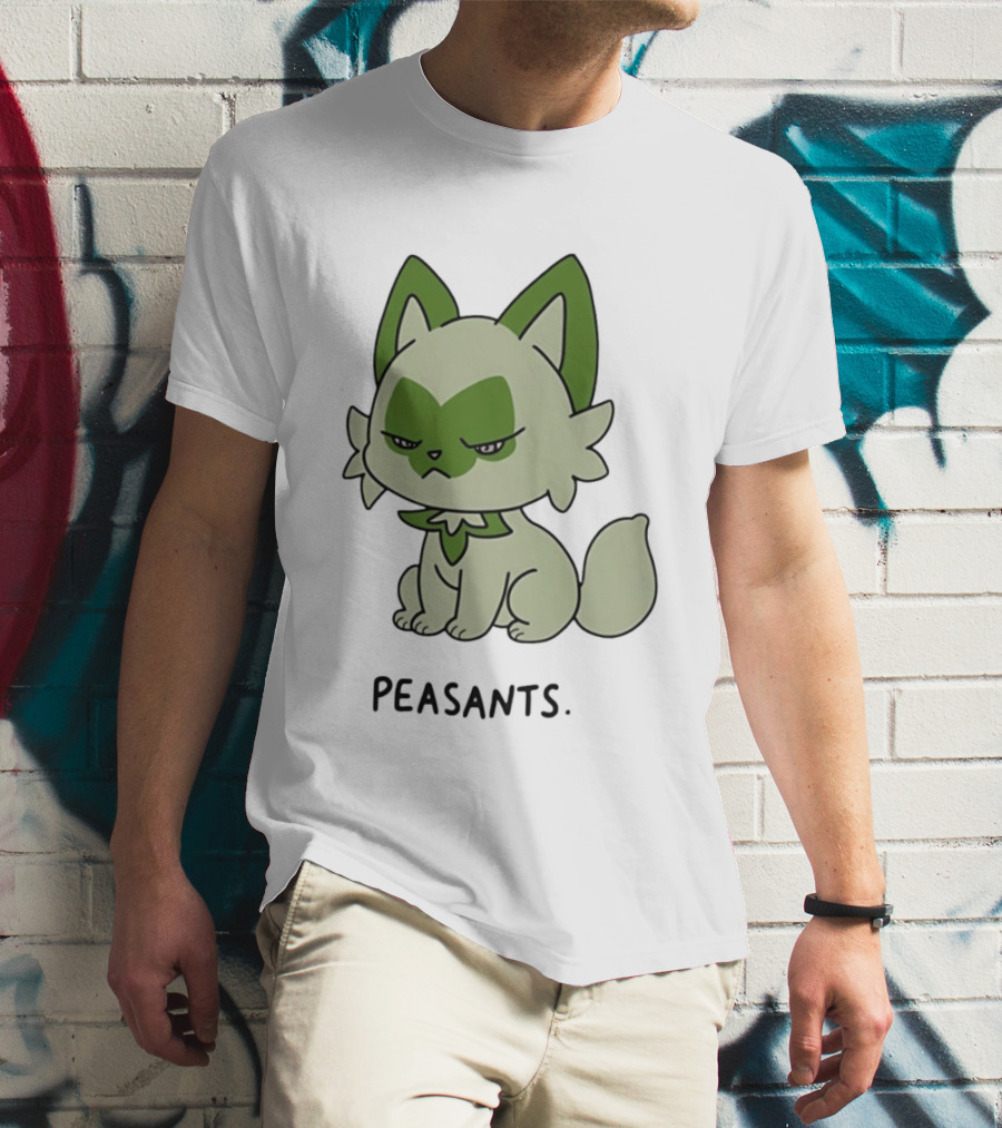 Sprigatito Peasants Meme Pokemon Cat Image Text Purr Delusion T-Shirt
