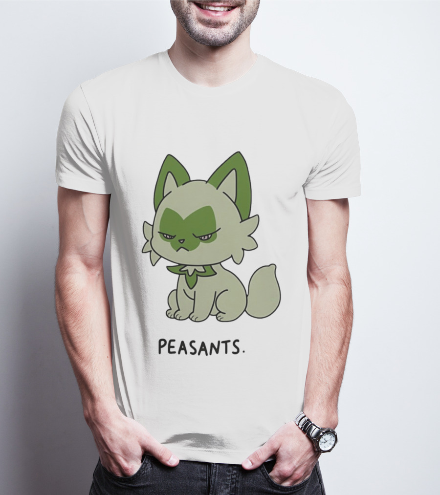 Sprigatito Peasants Meme Pokemon Cat Image Text Purr Delusion T-Shirt