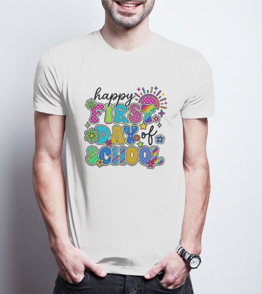 Happy First Day Of School Colorful Letter Collage T-Shirt