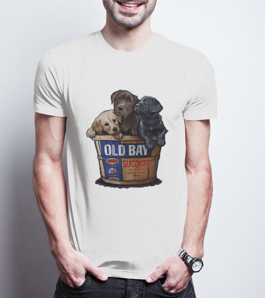Old Bay Seasoning Labrador Puppies In Bushel Basket For Seafood Poultry Salads Meats T-Shirt