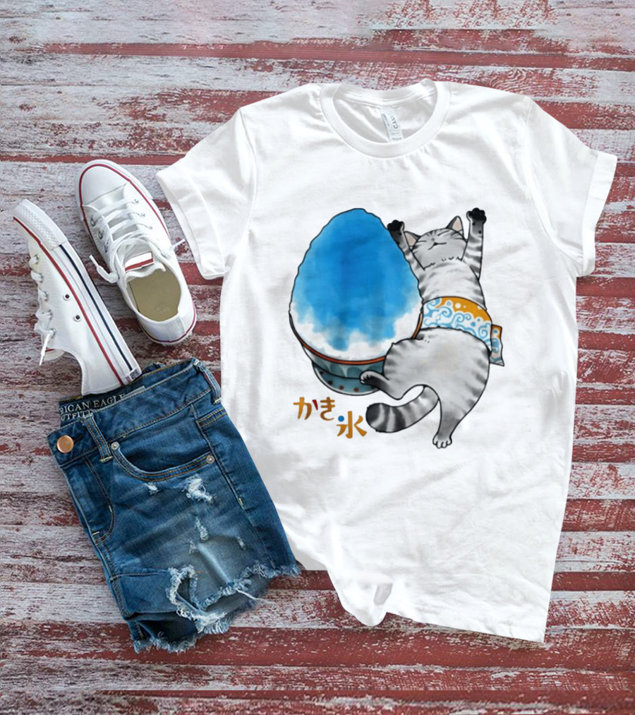 Tabby Cat Kakigori Shaved Ice Japanese Food Summer Relaxing Kaki Gori T-Shirt