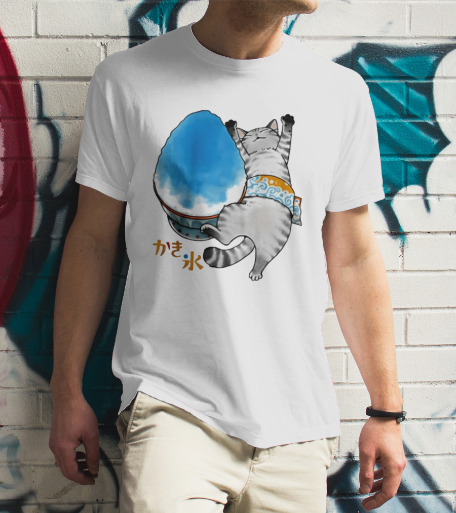 Tabby Cat Kakigori Shaved Ice Japanese Food Summer Relaxing Kaki Gori T-Shirt