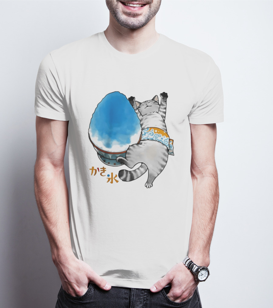 Tabby Cat Kakigori Shaved Ice Japanese Food Summer Relaxing Kaki Gori T-Shirt
