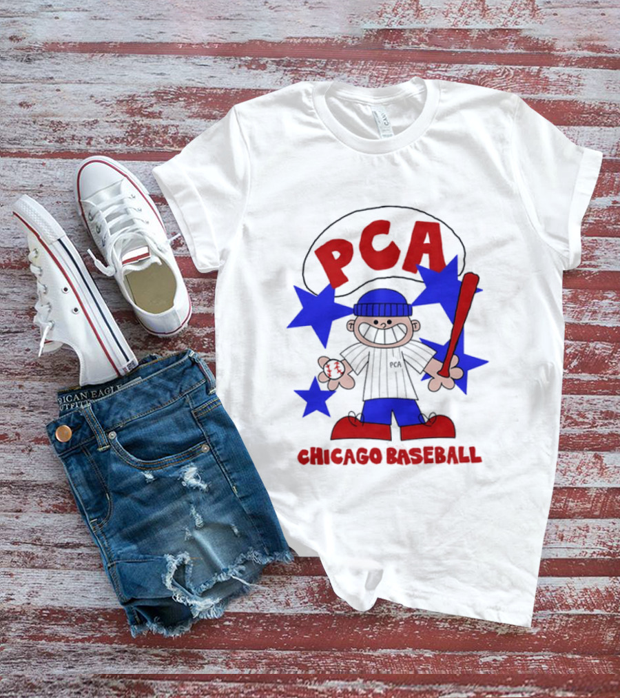 PCA Chicago Baseball Cartoon Youth Kids Sports Humor Red Blue Stars T-Shirt