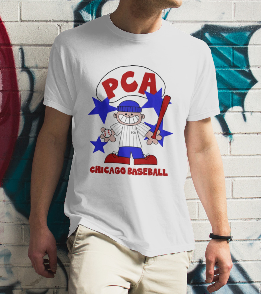 PCA Chicago Baseball Cartoon Youth Kids Sports Humor Red Blue Stars T-Shirt