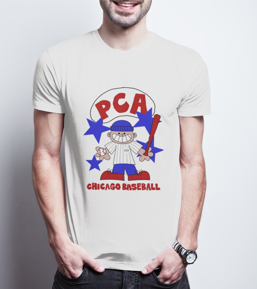 PCA Chicago Baseball Cartoon Youth Kids Sports Humor Red Blue Stars T-Shirt