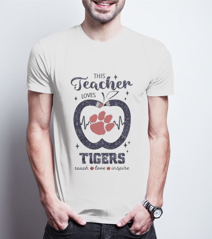 This Teacher Loves Tigers Teach Love Inspire Clemson Paw T-Shirt