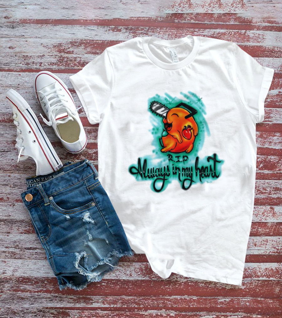 Pochita Chainsaw Man RIP Always In My Heart Memorial Anime T-Shirt