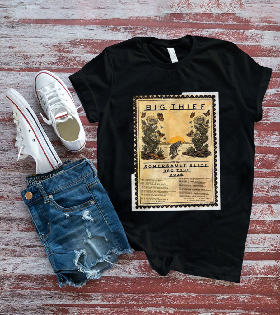 Big Thief Somersault Slide 360 Tour 2026 Wolf And Butterflies Mountain Scene T-Shirt