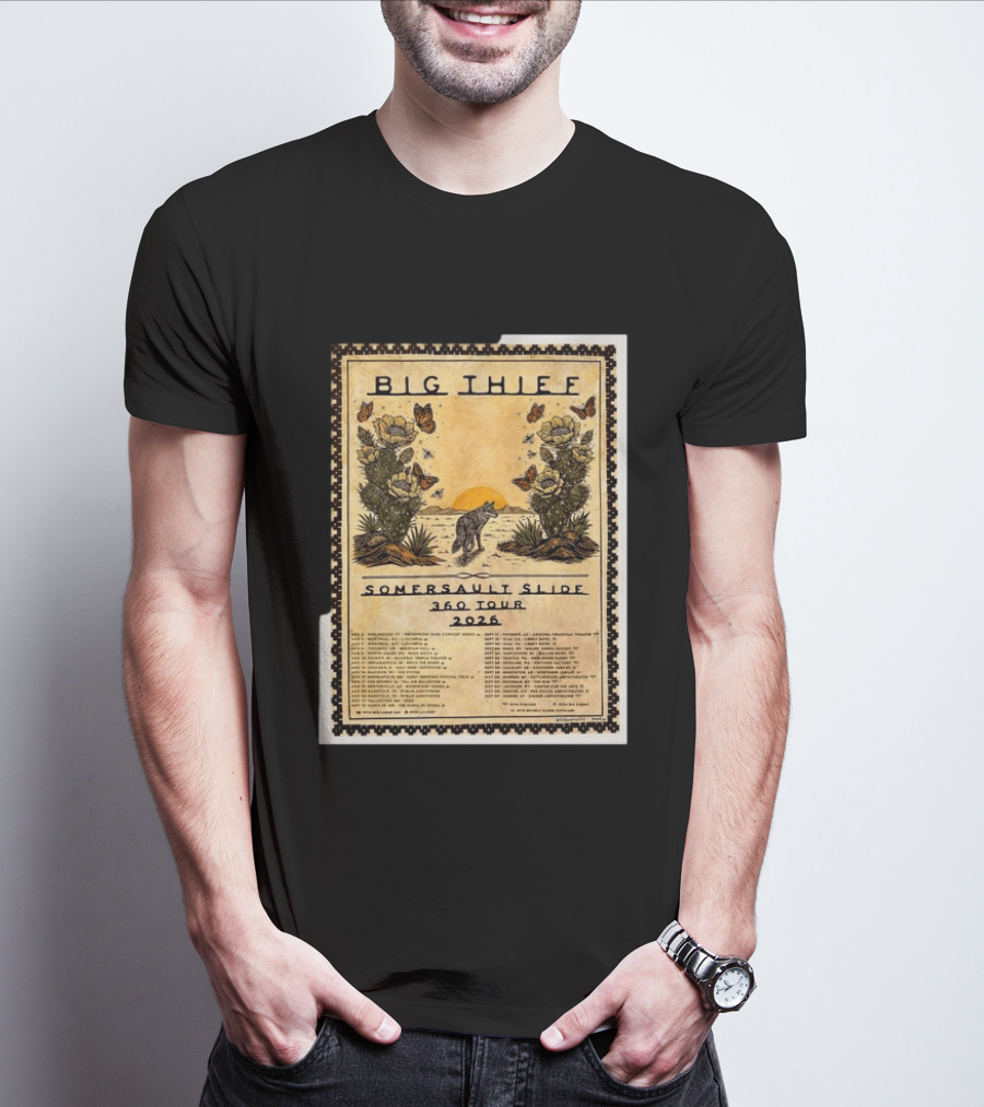 Big Thief Somersault Slide 360 Tour 2026 Wolf And Butterflies Mountain Scene T-Shirt