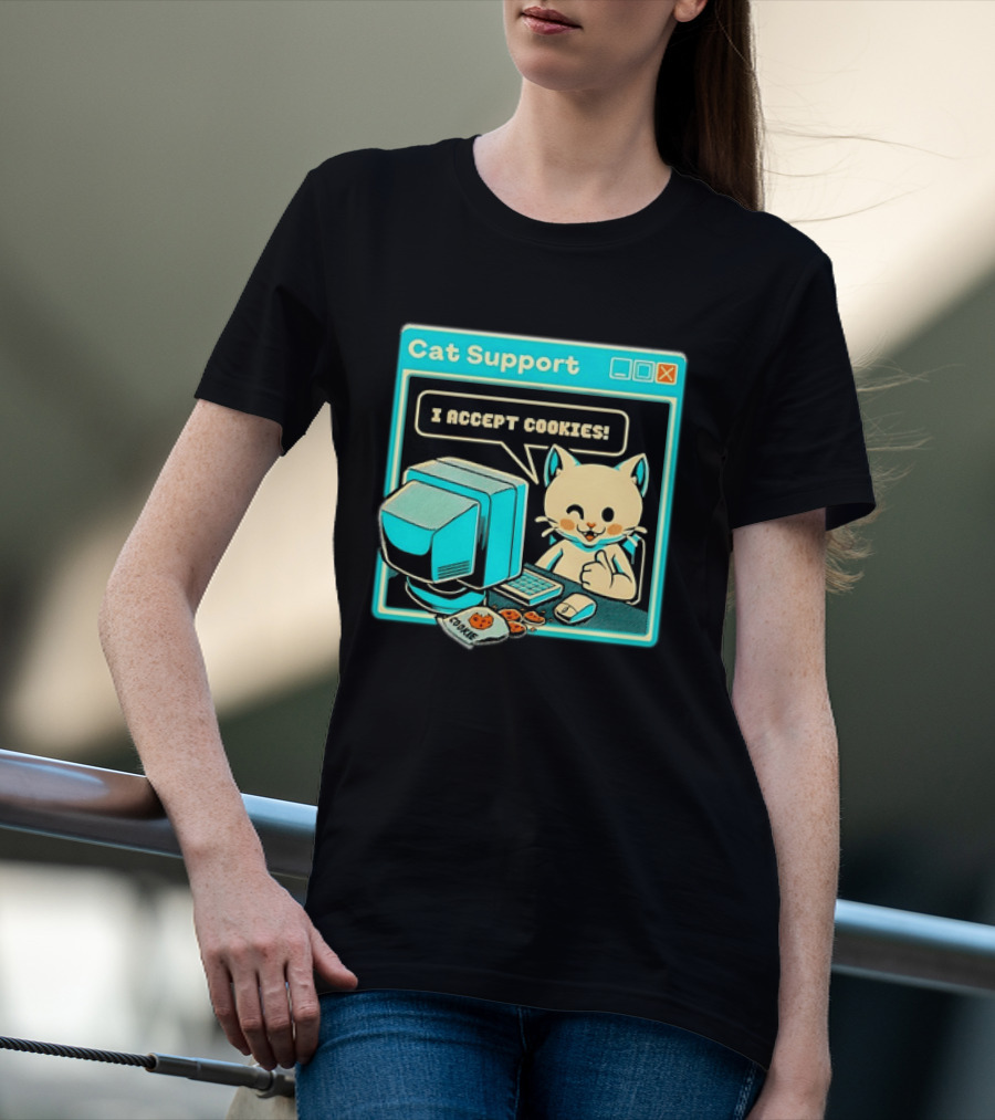 Cat Support I Accept Cookies Computer Cartoon Comic T-Shirt