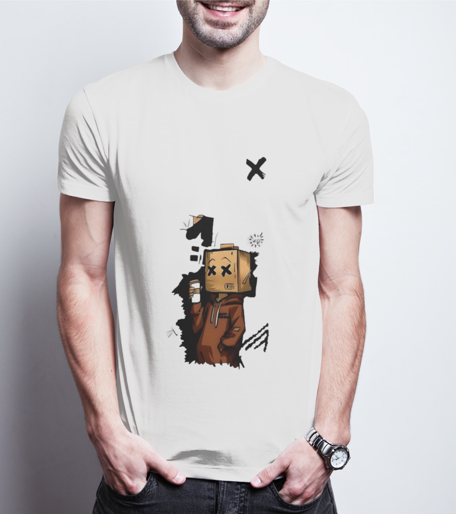 Good Person Box Head Drinking Coffee T-Shirt