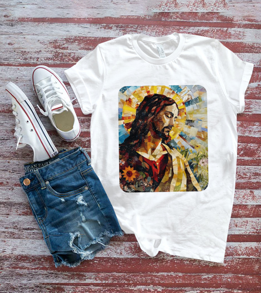 Jesus Christ Mosaic Sunflower Christian Religious T-Shirt