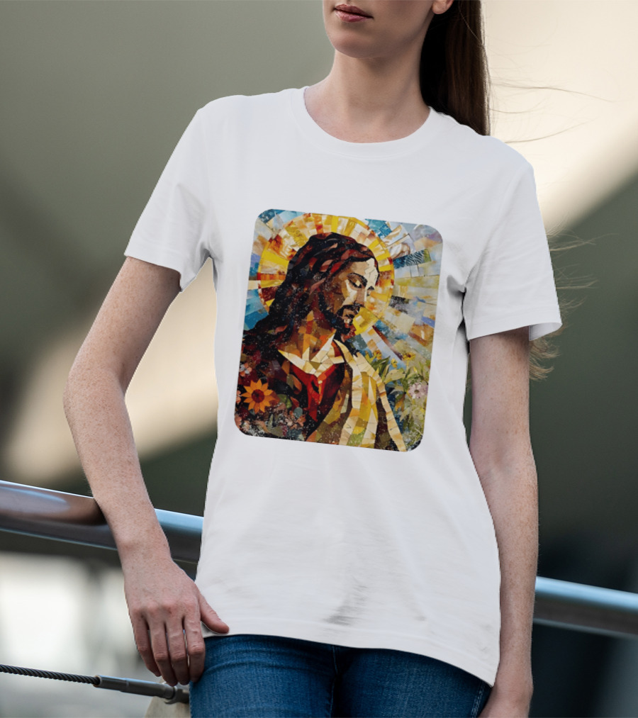 Jesus Christ Mosaic Sunflower Christian Religious T-Shirt