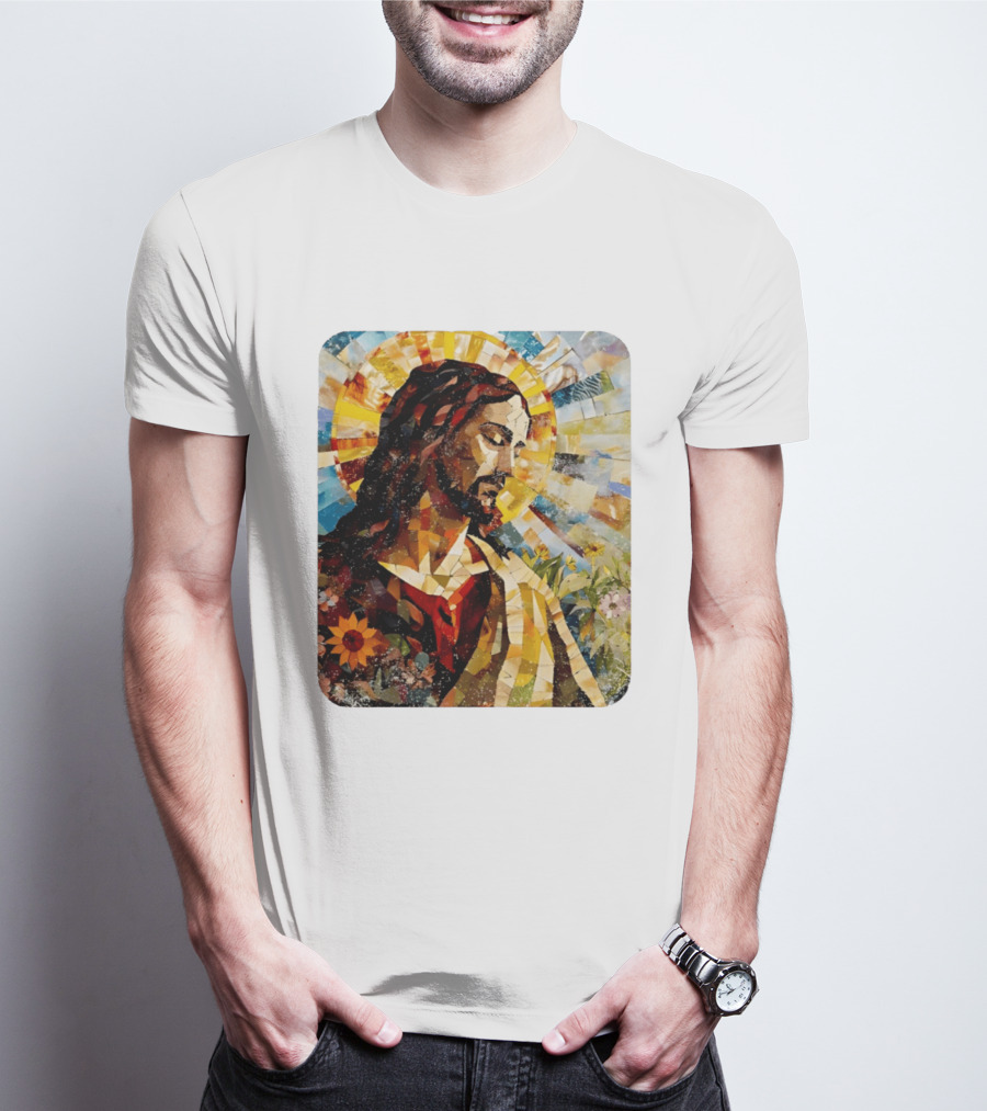 Jesus Christ Mosaic Sunflower Christian Religious T-Shirt