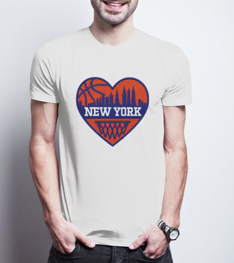 New York Knicks Heart Skyline Basketball Hoop T-Shirt