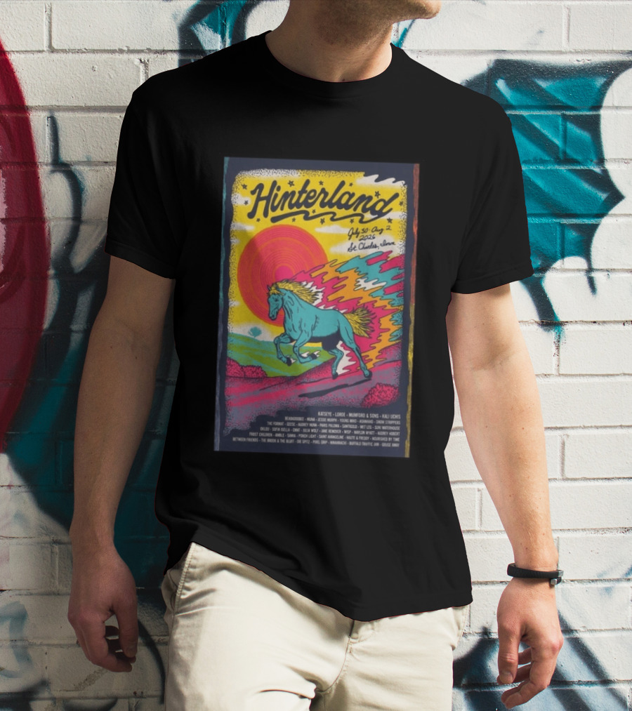 Hinterland Music Festival 2026 St. Charles Iowa July 30 August 2 Lineup Kaleidoscopic Horse T-Shirt