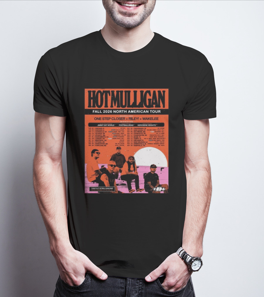 Hot Mulligan Fall 2026 Tour Dates With One Step Closer Riley Wakelee Jimmy Eat World Footballhead Kerosene Heights T-Shirt