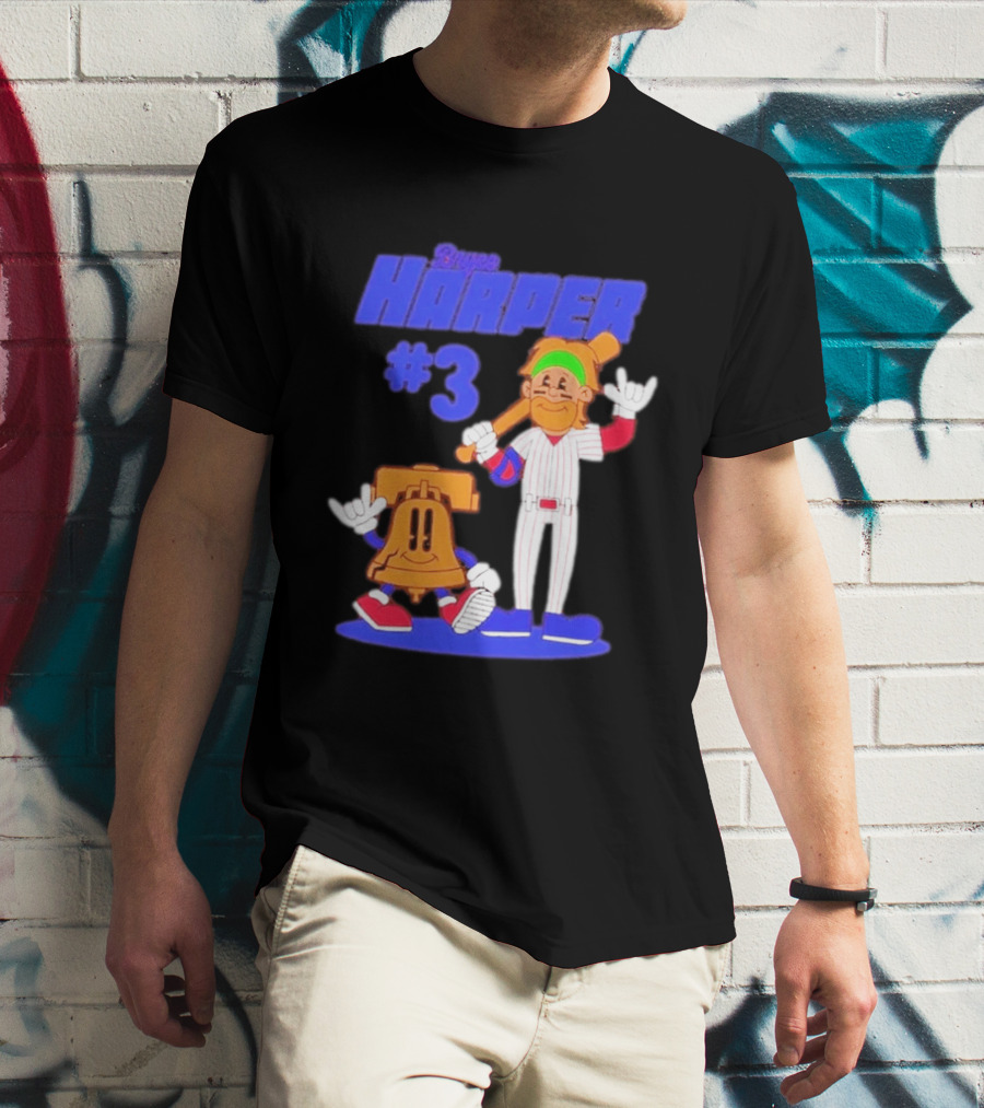 Bryce Harper #3 Philadelphia Phillies Cartoon Player And Liberty Bell T-Shirt