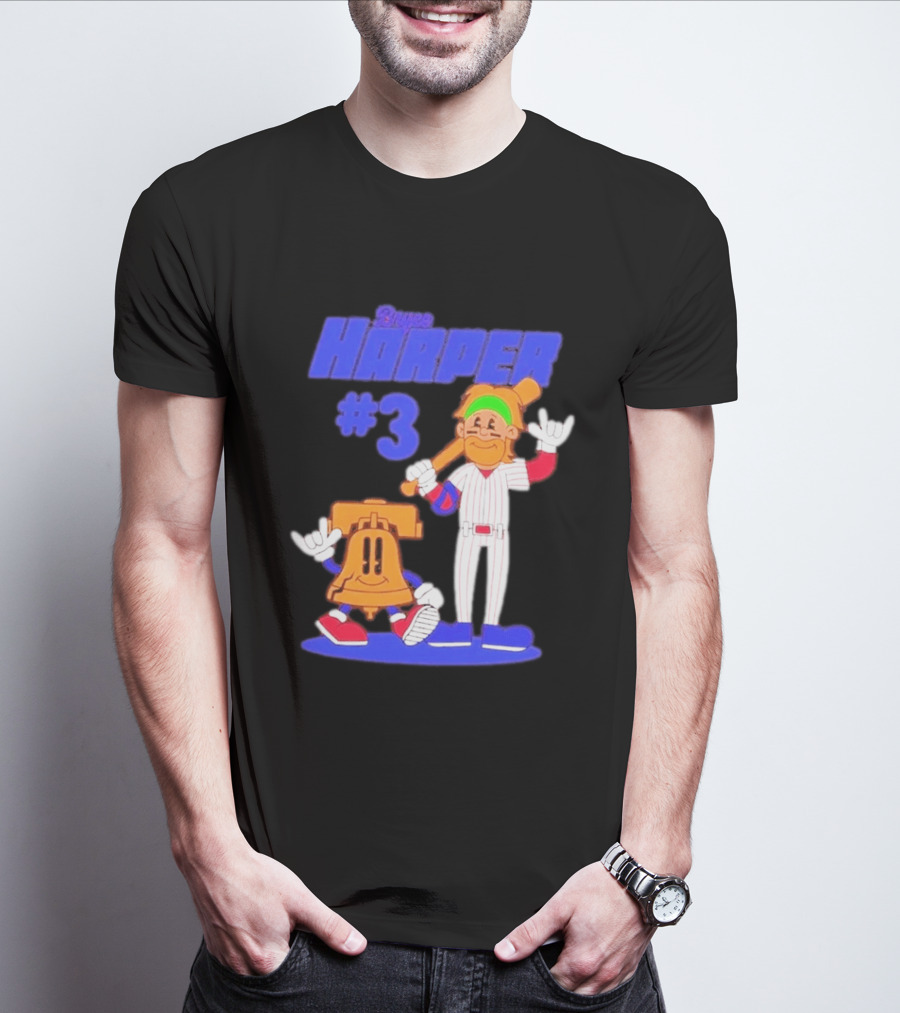 Bryce Harper #3 Philadelphia Phillies Cartoon Player And Liberty Bell T-Shirt