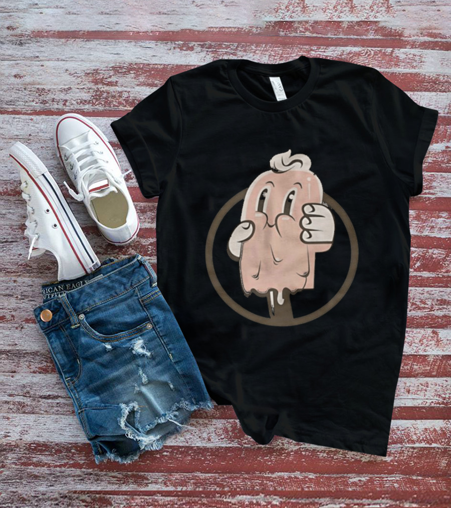 Melting Popsicle Cartoon Character With Circle T-Shirt