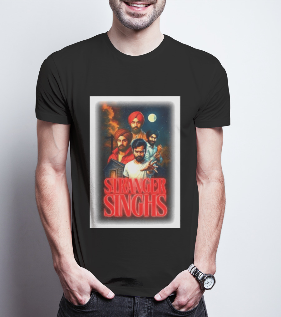 Stranger Singhs Indian Series With Turbaned Characters And Moonlit Sky T-Shirt