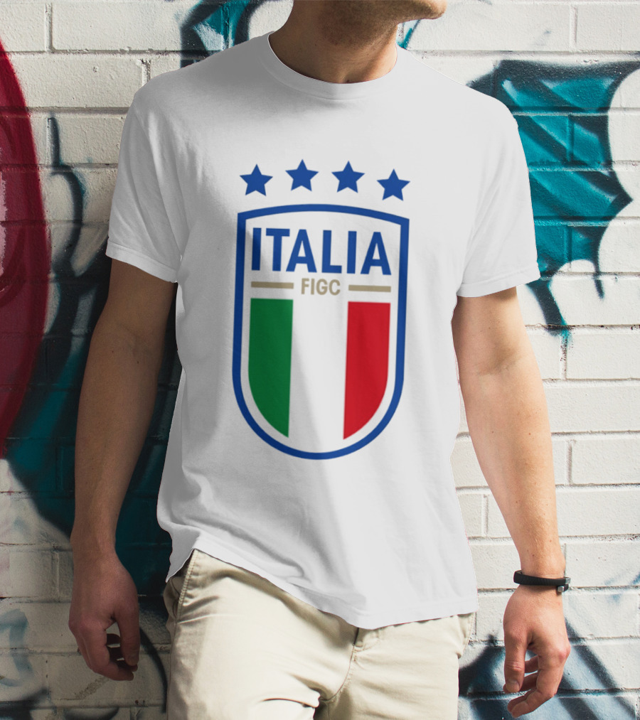 Italia FIGC Emblem Four Stars Badge Green White Red T-Shirt