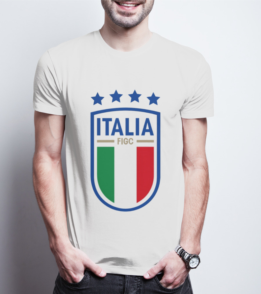 Italia FIGC Emblem Four Stars Badge Green White Red T-Shirt