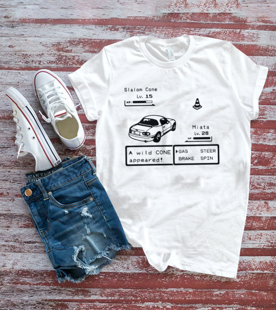 Miata Mazda NA A Wild Cone Appeared Pokemon Slalom Cone Gas Steer Brake Spin T-Shirt