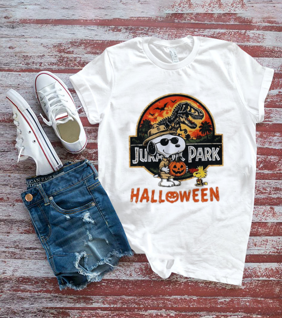 Snoopy Woodstock Jurassic Park Halloween Pumpkin T-Shirt