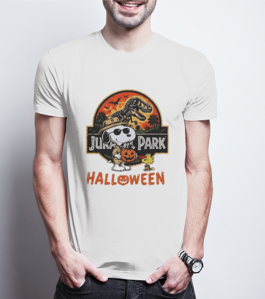 Snoopy Woodstock Jurassic Park Halloween Pumpkin T-Shirt