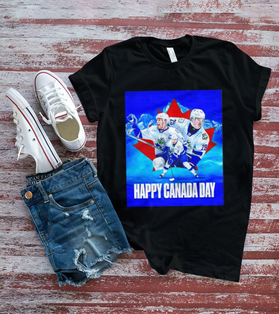 Abbotsford Canucks Happy Canada Day Celebration Collage With Hockey Players And Maple Leaf T-Shirt