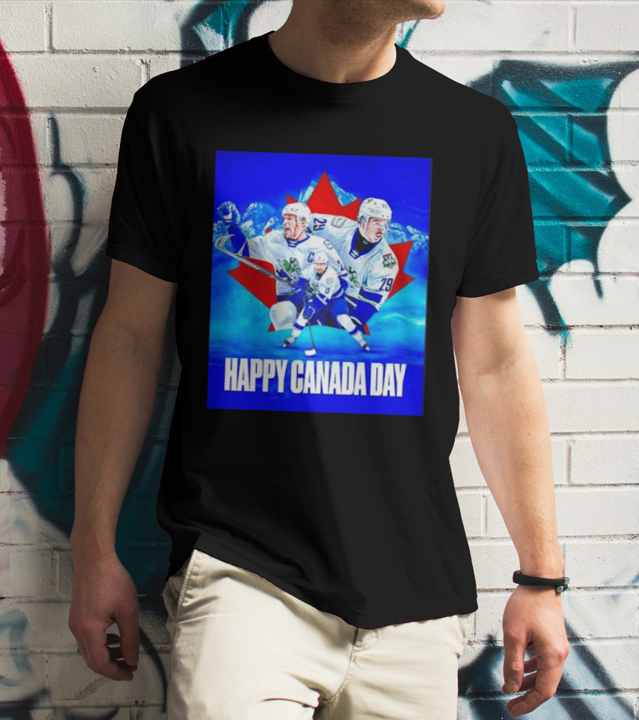 Abbotsford Canucks Happy Canada Day Celebration Collage With Hockey Players And Maple Leaf T-Shirt