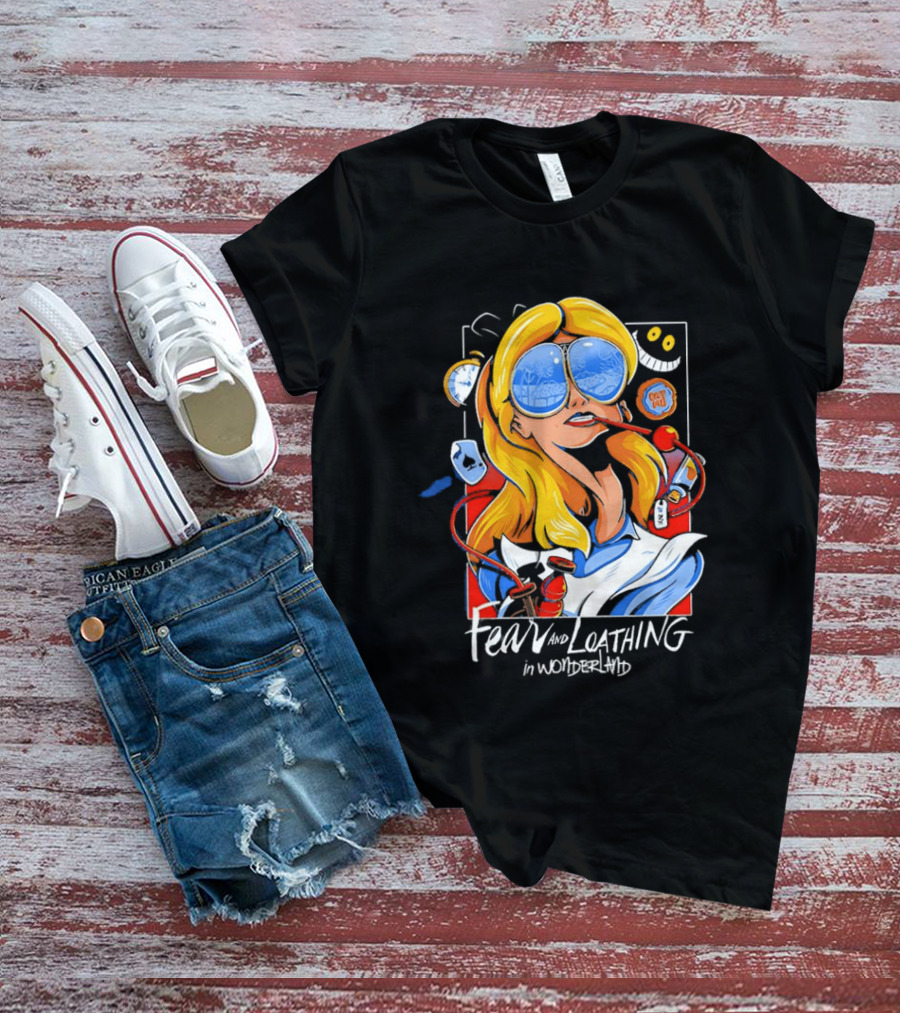 Alice Fear And Loathing In Wonderland Smoking Sunglasses Psychedelic T-Shirt