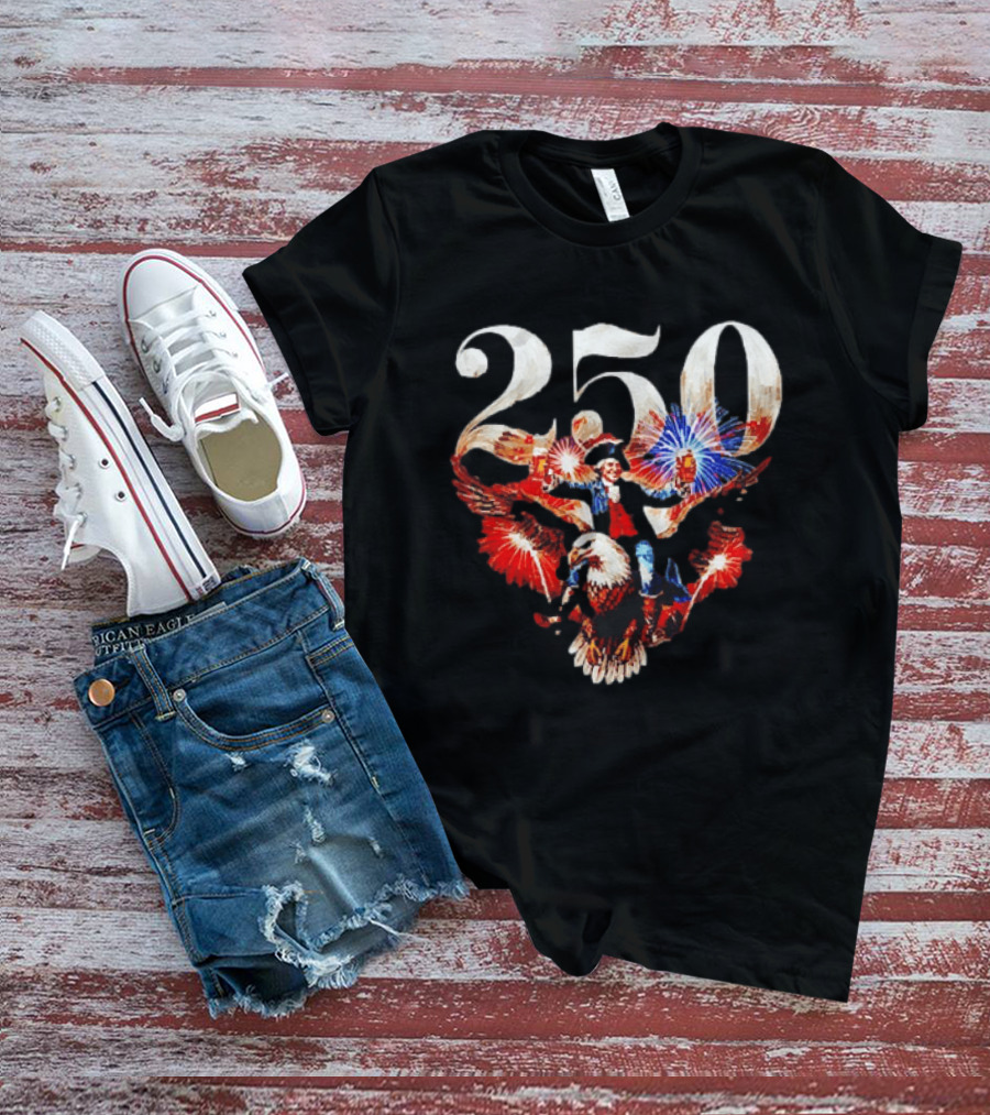 America 250 Ben Franklin Bald Eagle Fireworks T-Shirt
