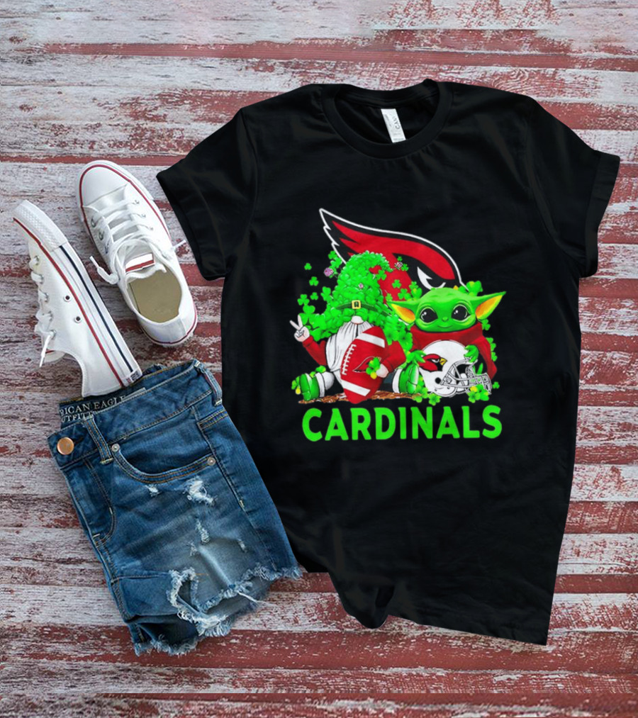 Arizona Cardinals Baby Yoda Gnome St Patrick's Day T-Shirt