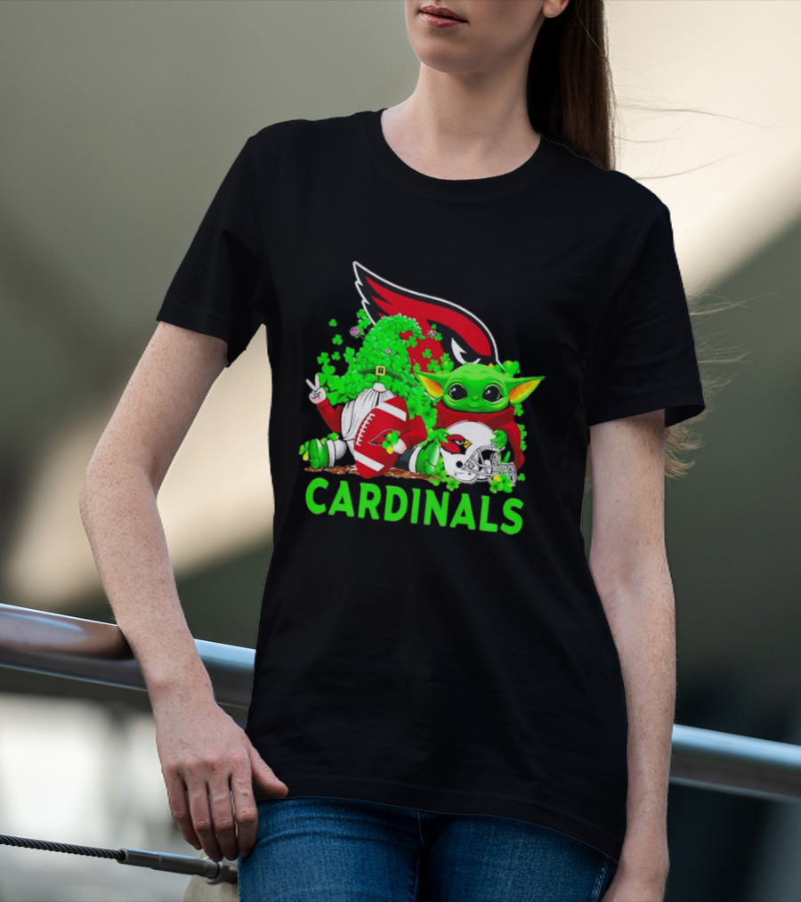 Arizona Cardinals Baby Yoda Gnome St Patrick's Day T-Shirt
