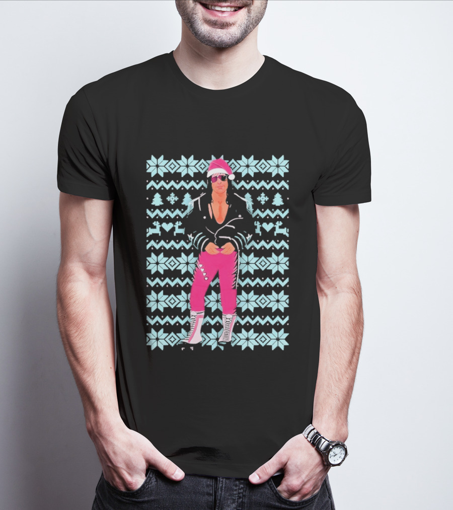 Bret Hart Ugly Christmas Jumper Retro Festive Pink Santa Outfit T-Shirt