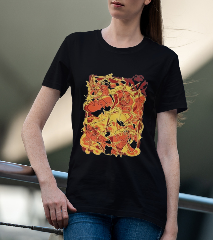 Helluva Boss Satan Characters In Fiery Yellow And Red T-Shirt