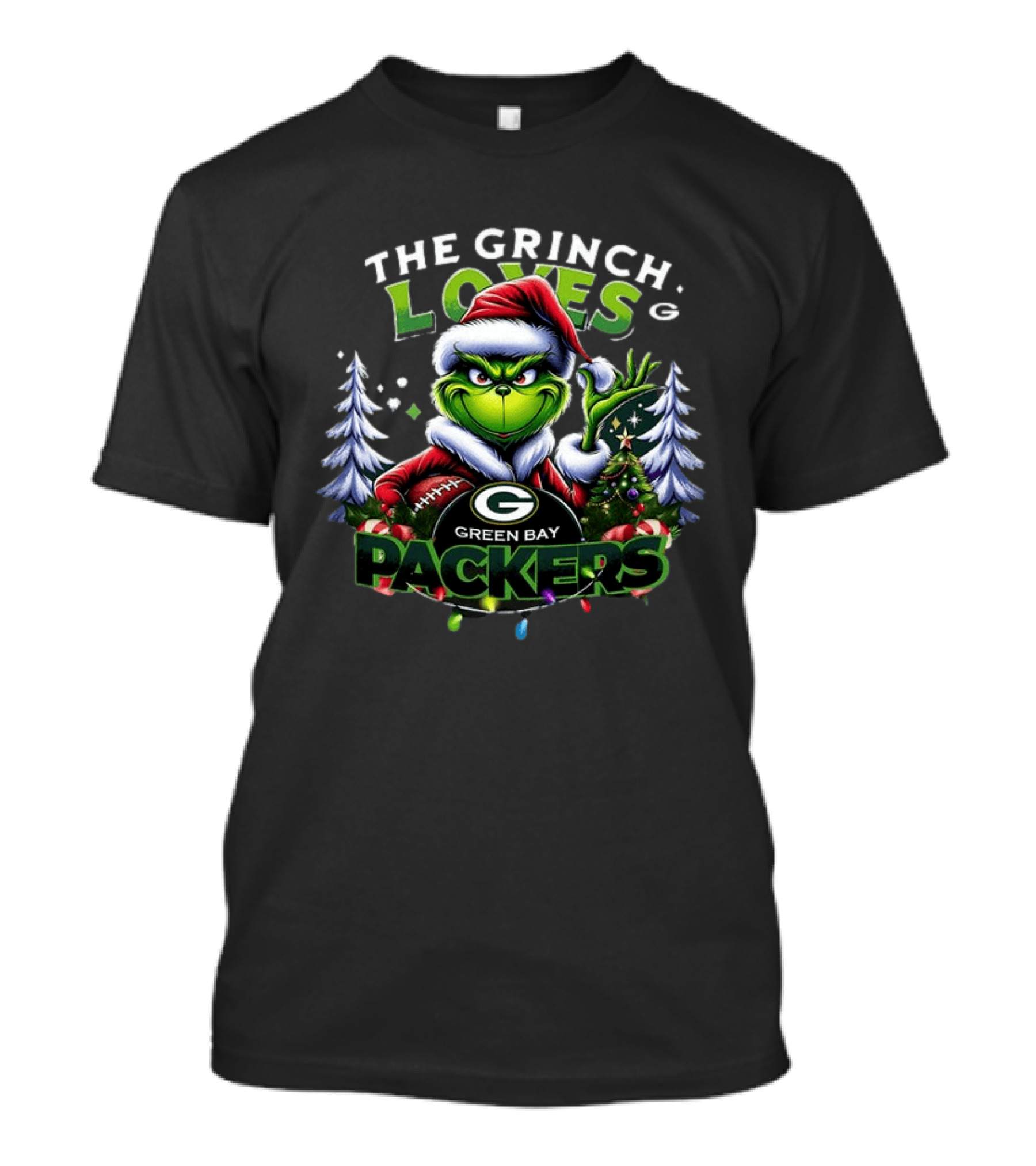 The Grinch Loves Green Bay Packers Christmas Tree Football T-Shirt