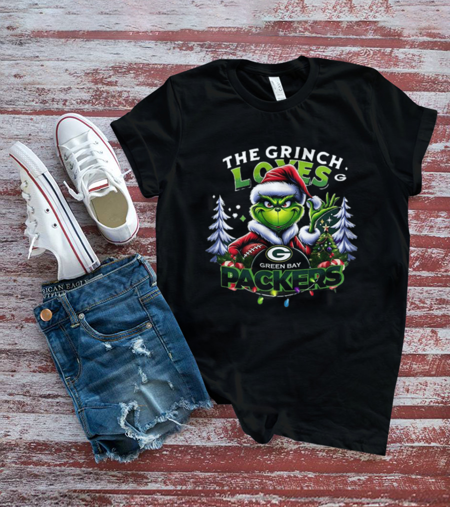 The Grinch Loves Green Bay Packers Christmas Tree Football T-Shirt