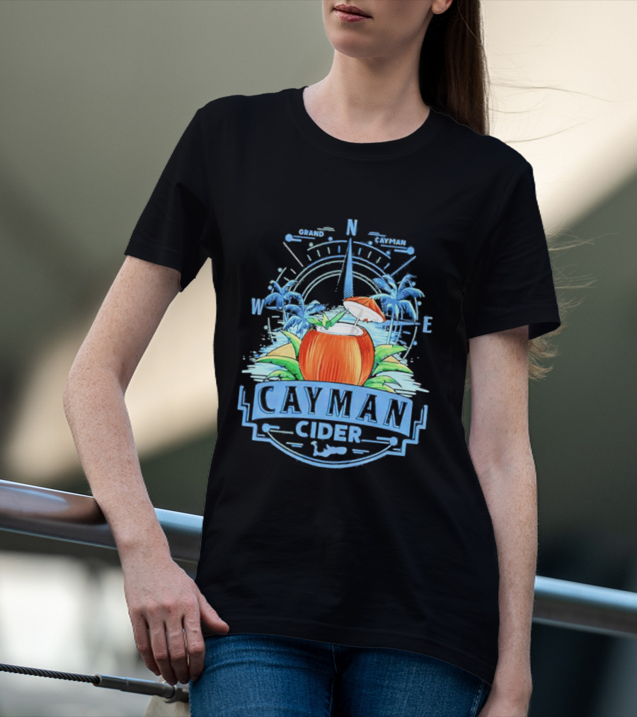 Cayman Cider Tropical Compass Palm Trees Beverage T-Shirt