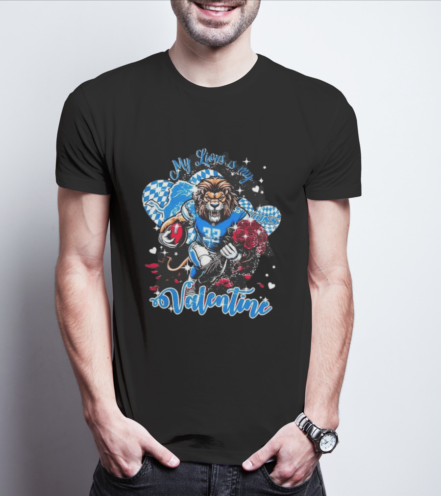 Valentine My Detroit Lions Football Love Roses Player T-Shirt