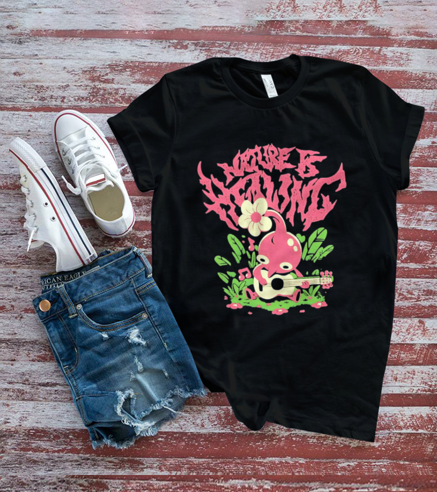 Nature Is Healing Pikmin Playing Guitar T-Shirt
