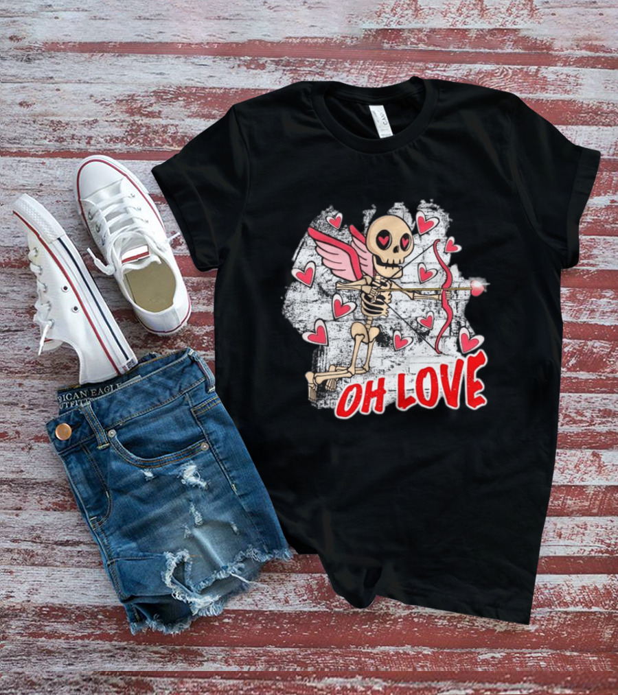 Skeleton Cupid Oh Love Hearts Valentine T-Shirt